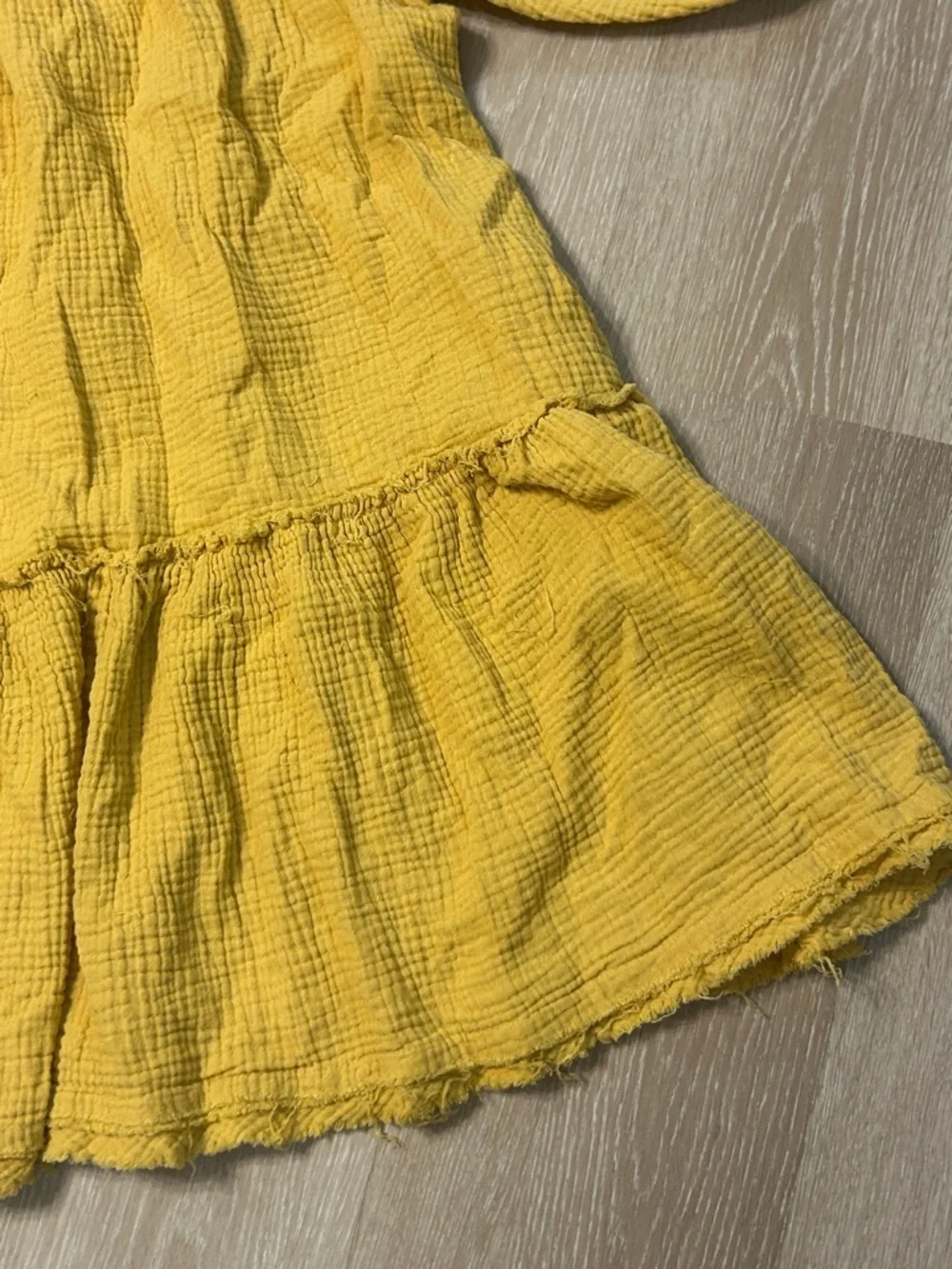 Gigio Mustard Yellow Gauze Babydoll Puffed Sleeves Tunic Top/Baby Doll Dress